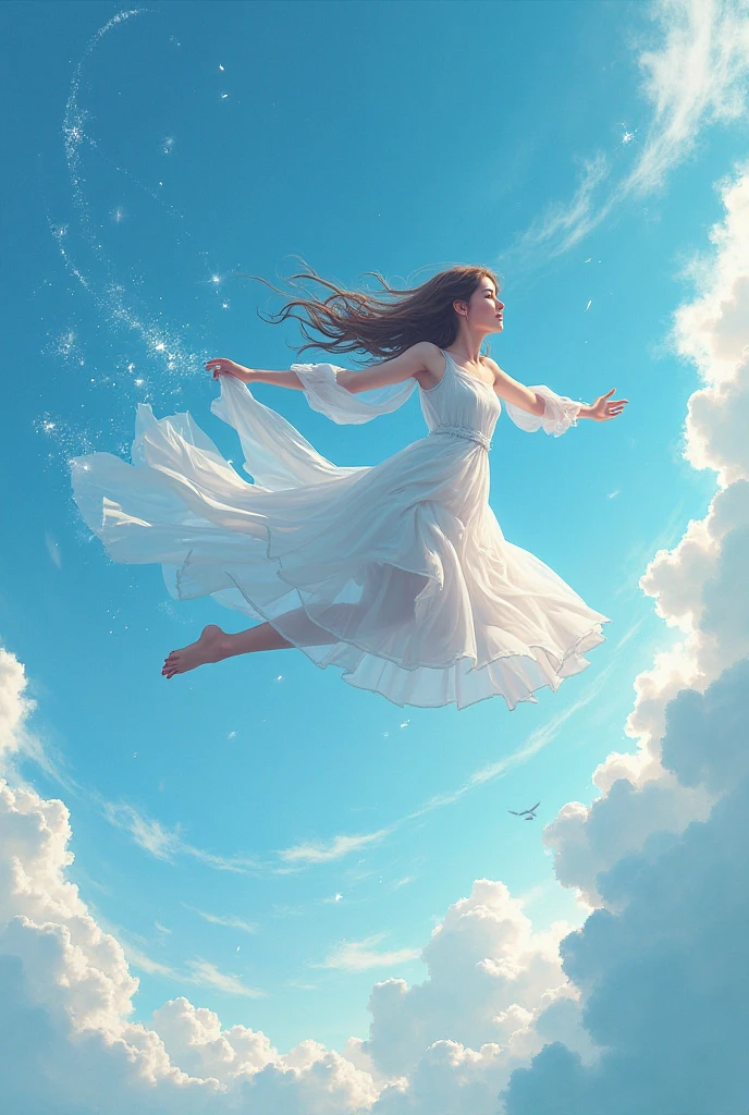 A woman flying in the sky - SeaArt AI