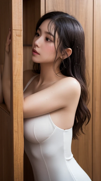 (detailed picture、Realistic images)、(She's smelling her armpits) Sexy :8, (Armpit, jaw-dropping beauty)(A hyper-realistic), (phot), (hight resolution), (8K), (ighly detailed), (best pictures), (Beautiful detailed skin), (top-quality), (ultra-detailliert), (masterpiece), (wall-paper), (详细的脸), (Realistic and detailed armpit wrinkles)、full of sweat,Upper body close-up,Armpit,Armpit smell、Brown shorthair,inner colored,Girl in simple white underwear, Hafu no Onna、(realisitic、Ultra-realistic and detailed skin、realistic and detailed face、Beautie)