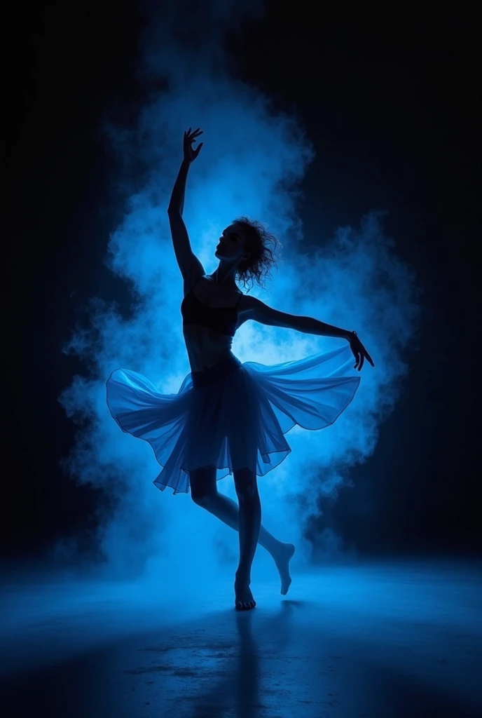 A beautiful dancer wearing bra and tights only , dancer blue theme ,fog art,