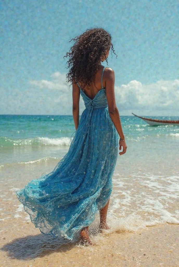 Beautiful brunette Arafed, Long hair, Traight Hair, full - body, Kale, Naked, Kale, walking on the beach , Kaia Gerber