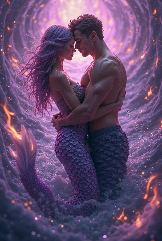 Masterpiece, Need for Good, 1 Man, Adult, Mature Woman, Tall Muscle Man, Dark Theme, Magic Array, Bubbles, Rainbow Sunlight, Underwater, Mirror, Floating Glass Sheets, Rainbow Light, Bubble Swirl, Wind Vortex, Aurora, Fantasy Landscape, Starlight Around the Character, (Upper Body), Naked on Upper Body, with a unicorn tattoo