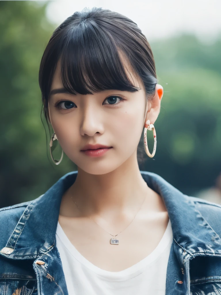 (RAW Photo: 1.2), (Photorealistic: 1.4), (Best Quality: 1.4), Ultra High Resolution, HDR, 8K Resolution, Dreamy, Commentary, Landscape, (No Text), Solo Focus, (Detailed Eyes), (Detailed Face), (Detailed Clothing Features), Skin Tight, (Shiny Skin), (SLF) Mender), (Slim), (Beauty Face), 1 Boy, Virtual Girl Ren Young, bangs, black hair, blue eyes, earrings, loose shirt, smile, embarrassed, cute, look straight at the camera,
