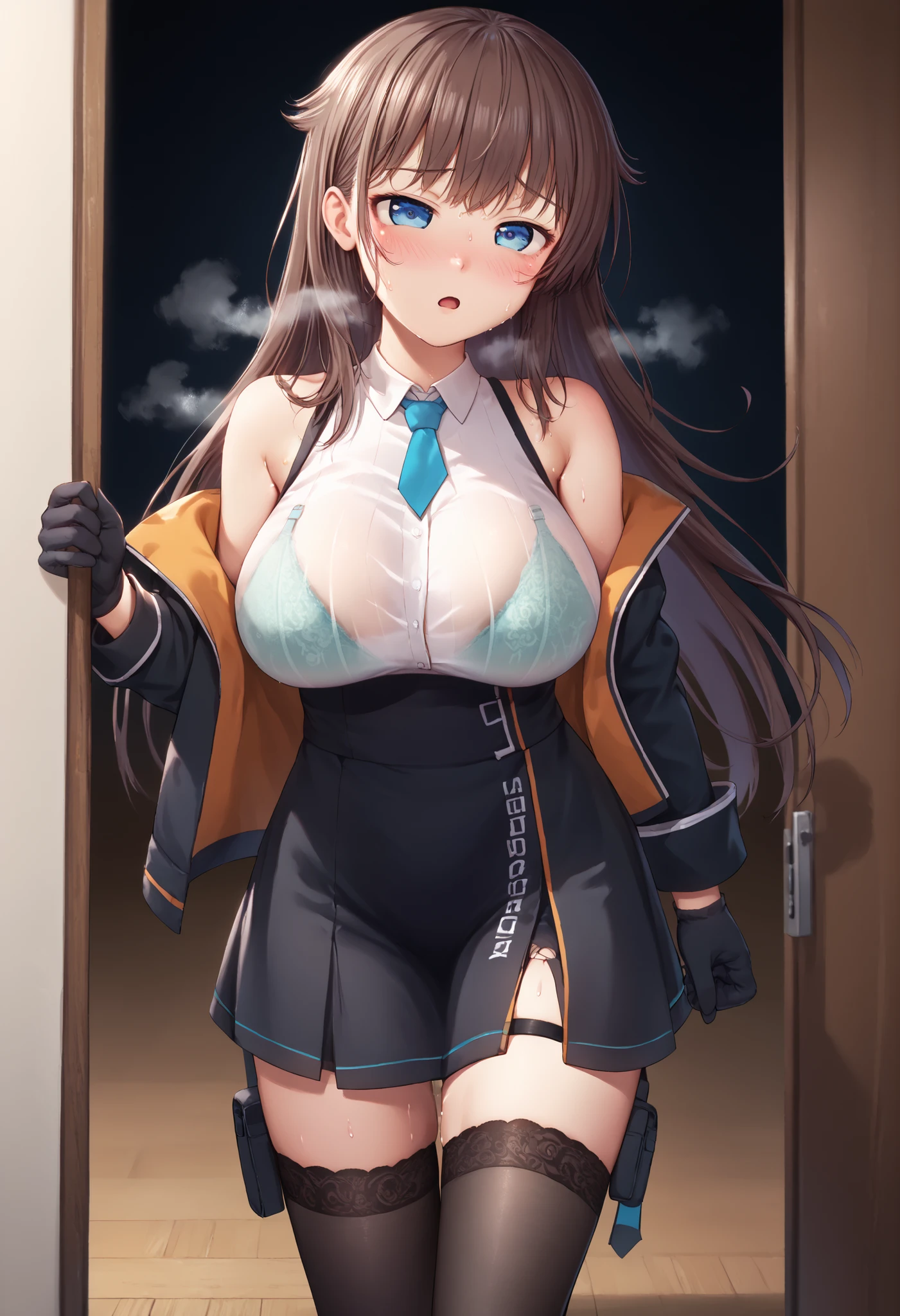 High resolution,masterpiece, Highest quality, Kuo Shenlin , heterochromia , Brown hair, smiling , (((nsfw))) , (((busty))),1girl, sensual body, Her cheeks flushed, i-shaped balance