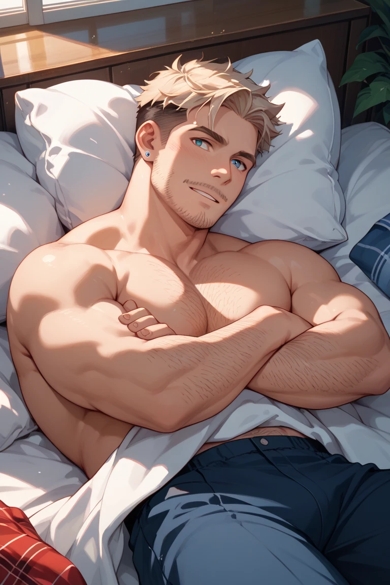 NSFW ,Award-winning original photos,solo man , detailed body part  (((STEPHEN AMELL))) SHOWING HIS hard COCK, dark blond hair , well groomed facial hair ,  muscular man, (40 years old daddy:1.1), burly, hunk, hot, big shoulders, musculature,showing big cock with nipples, sweaty, steamy environment, (( tired expression)), spread legs , ((laying  on a bed)),view from above, looking the viewer , Cinematic lighting, Masterpiece, RAW photo, Intricate details, hdr, (Best quality, A high resolution, ), near him sex toys