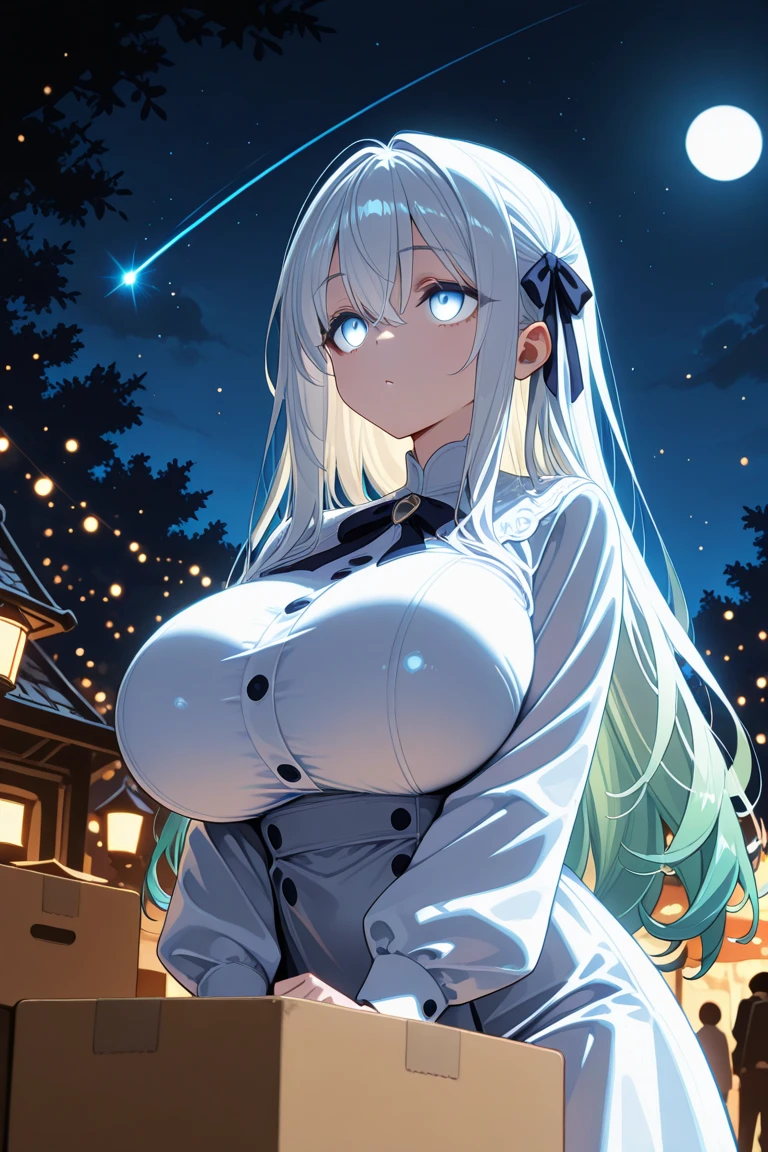 ((1girl)),((alone)), sylpha langlis,(masterpiece), (best quality), (ultra detailed), (best illustration), (best shadow), (absurdities), sharp focus, cowboy shot ,atmospheric perspective, depth of field, dynamic posture looking at the viewer, large breasts, narrow waist, wide hips, wide thighs, round butt, erotic, romantic, (very detailed eyes, lips 1.1), very detailed eyes, eyes, very face detailed, Very beautiful face, full height, beautiful slim figure, femininity, expressive appearance, elastic big breasts, sexuality, long hair, breasts, blush, blue eyes, light blue hair, big breasts, shirt, ((white shirt:1.4) ), ((long sleeves)),((neckline:1.4)),((white panties:1.3)), ((bare legs:1.4)), smile, hair between eyes, , curves, defined body, Perfect and beautiful body, perfect and beautiful, closed mouth, smile, happy smile, blushing, (sexy pose: 1.2), ((solo)), standing: 1.3,(( Castle: 1.5, room: 1.5, bedroom: 1.4, bed: 1.5, night: 1.5, window: 1.3, moon: 1.4, clear sky: 1.4)), looking forward, ((focus on thighs)), point of view: (from the middle), perfect anatomy, perfect hands