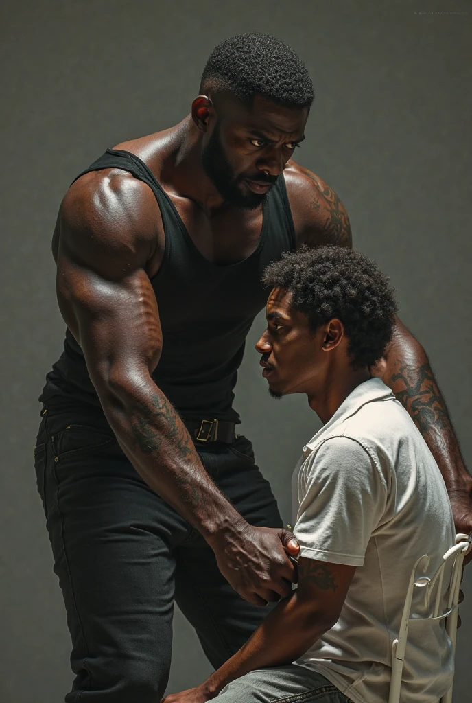generates an image of a person hitting another black test person with a belt