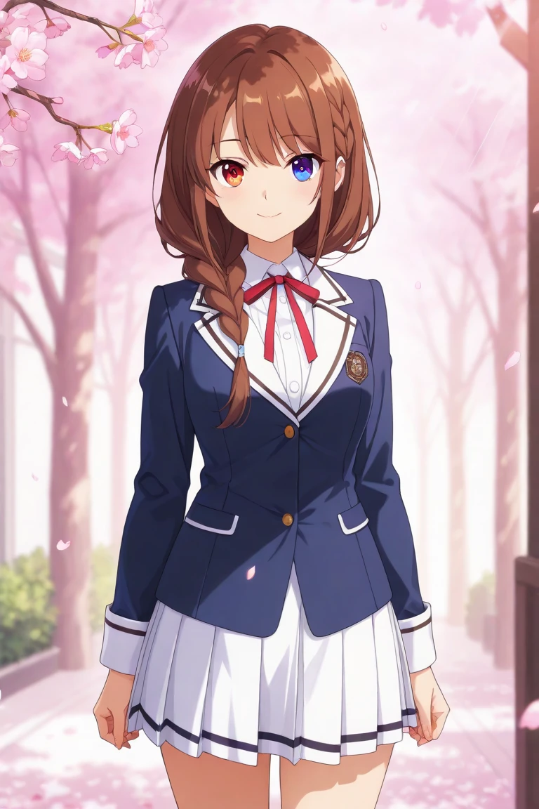 Onee Style Anime high school girl with long soft chestnut brown hair in a loose ...