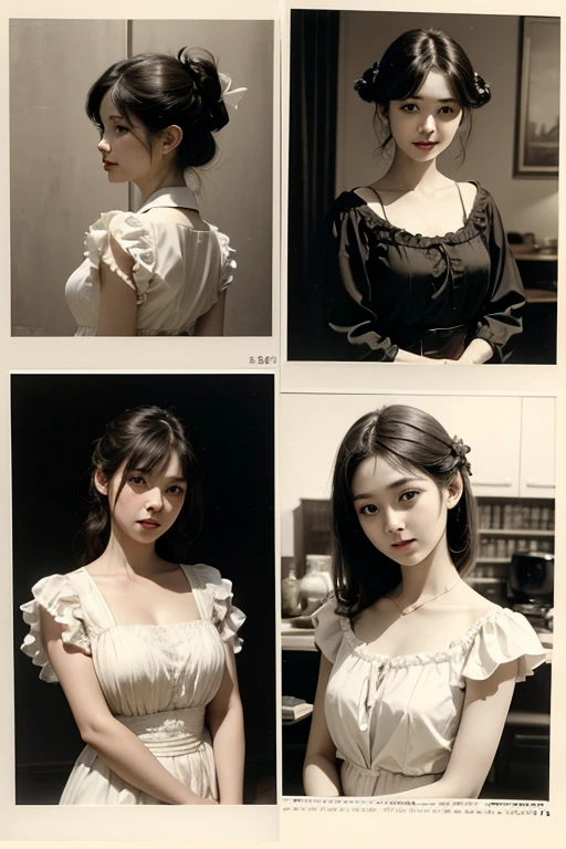 ​masterpiece, 1 beautiful girls, (((very_Short_hair))), Eye details, Swollen eyes, Top image quality, 超A high resolution, (Realistis: 1.4), OriginalPhotographs, 1girl in, Cinematographic lighting, japanes, Asian Beauty, Korean, very beautif, Beautiful skins, Thin, (A hyper-realistic), (hight resolution), (8 K), (ighly detailed), (The best illustrations), (beautifully detailed eyes), (ultra-detailliert), A detailed face, see the beholder, Facing straight ahead, Neat Clothing, shorth hair、A dark-haired、46-point diagonal bangs、Luxury hotel interior background、flower arrangement、vases、Neat and clean, Picture frame painting