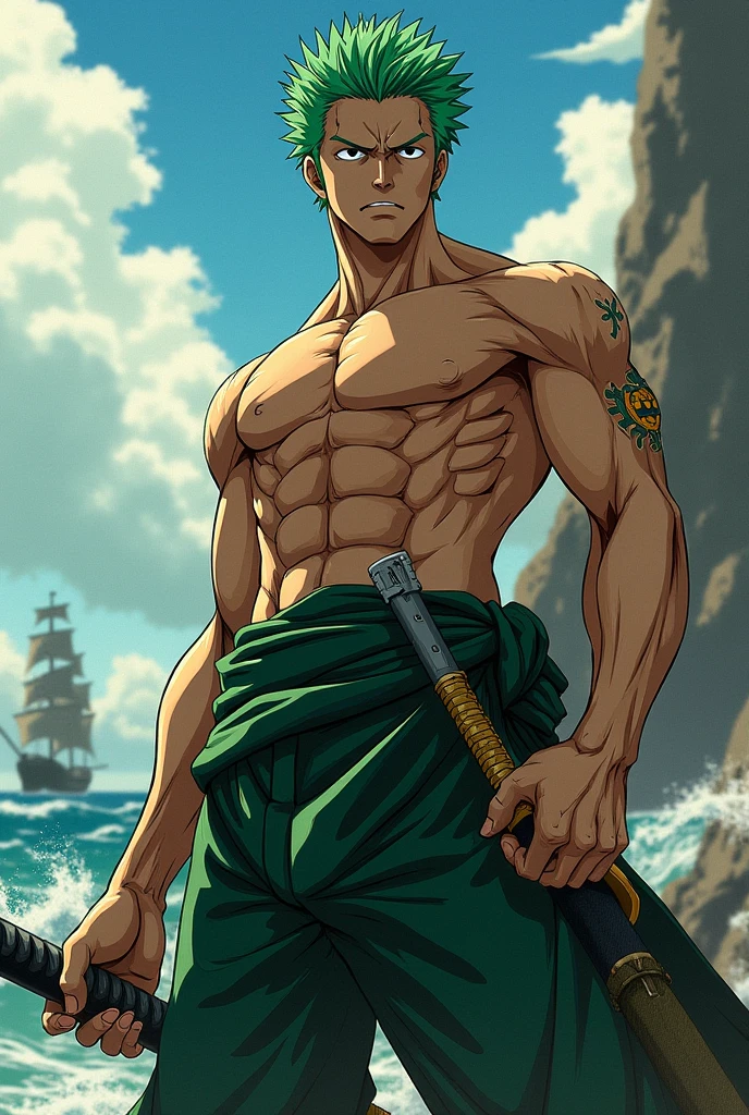 A cartoon of a man with an axe standing on a cliff, Escano Pecado do Orgulho, Arte Oficial, musculoso! verde, musculoso!!, joseph joestar, Anime de Sete Pecados Capitais, from one piece, an angry muscular army general, muscular male hero, an epic anime of a energy man, an epic anime of tuff luck, musculoso! fantasia, pose mais forte, barba grande, arte masculina, personagem de anime com machado e armadura negra, machado de batalha, guilty gear strive splash art, final fantasy tactics character, arte oficial do personagem, human and dragon fusion, Zhongli, Genshin Impact, Reinhardt de Overwatch, Escanor, homem de 24 anos, barba cheia de lenhador