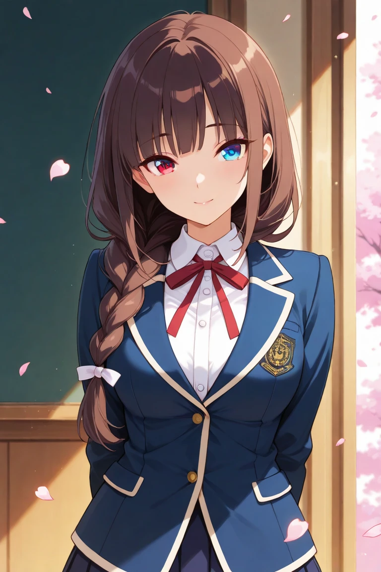 Onee Style Anime high school girl with long milk tea brown hair in a loose braid ...