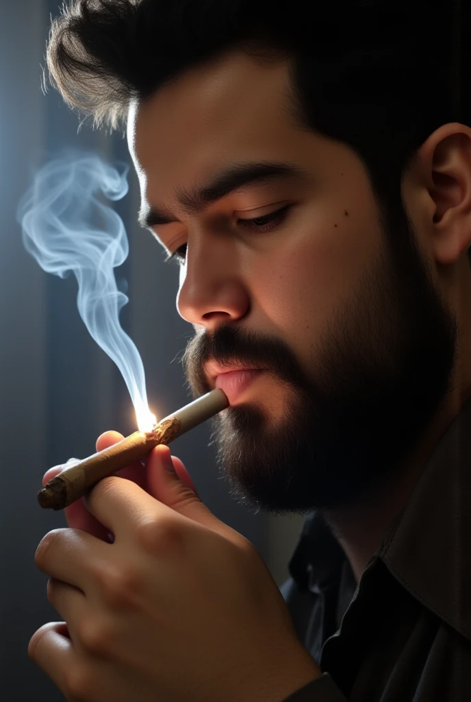 The face of a mythological man smoking