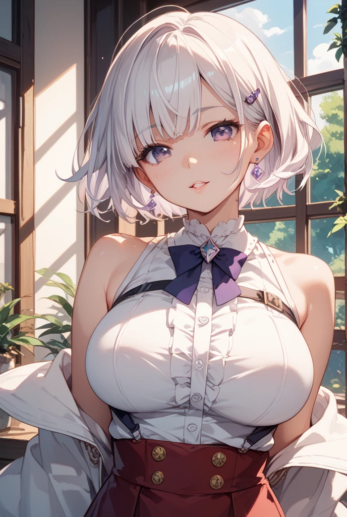 1 girl ,(from above:1.2),purple color hair、Purplish pink eyes that dreamers desire, (Blonde hair) , small stature, Colossal tits, , (masutepiece:1.2, Best Quality), (finely detailed beautiful eye: 1.2), (beautifull detailed face), (Best Illumination, extremely delicate and beautiful), ((Cinematic Light)), Dramatic light, (Pale white background:1.5), Short bob hair(1:3)、Ultra Contrast、Braid a little around the ears, White long dress、only has 5 fingers、、Her pussy is visible through the white thong、Wet pants、You can see inside your underwear、full of sweat、mocking look、diaper、nffsw,Arms crossed、grab the arm、Shoot from above、The angle is as seen from below.、Best Quality、Large breastuscular pussy、Pubic hair,high-level image quality、hightquality、8K,perfect hand、5 fingers、finger pin、Perfect Finger、T back、Naked、noise cut、bullet hand、Her hair color should have been a brighter purple.The skirt part is also carefully expressed..、Purple skirt、the skirt is floating in the wind、Dark purple panties、Pubic hair majority,A scene of make cooking Carbonara Pasta in the kitchen,(with sparkling eyes and a contagious smile),open mouth, Looking at Viewer,