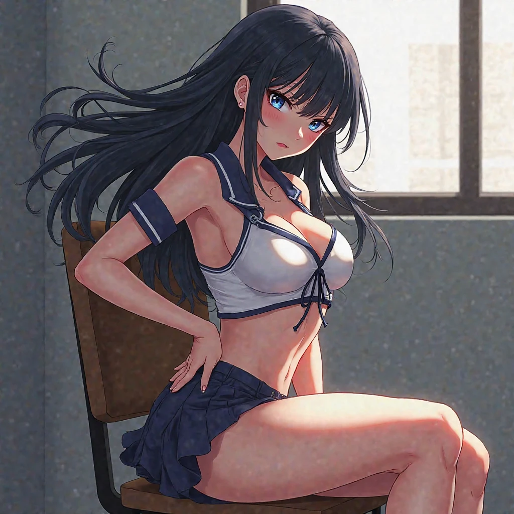 Anime Kawaii sexy Perfect Slim sensual body large breast and huge thighs, An intricate and highly detailed illustration of anime (Young girl) 8k, work of art, best qualityer, practical, very detailled, 1 mixed race girl, Healthy body, practical skin texture, breasts big, looking at the audience, cropped shirt, cropped skinny t-shirt, Vest, under,Vest showing leather, under , Miniature skirt, sexy pants, Torn shorts and exposed skin, Ripping shorts, showing underwear, The shorts are too tight,Perhaps'Cannot be compressed.,Lumiere, Facial Focus, good eyes, 精致的面容, bright face.., giorno, Outdoor cafe in the background, low angle shot, Watch below,Beautiful tattoos,belly cake,tattoo on arm,Waiting for the thigh tattoo,Waiting for the belly,chest tattoo