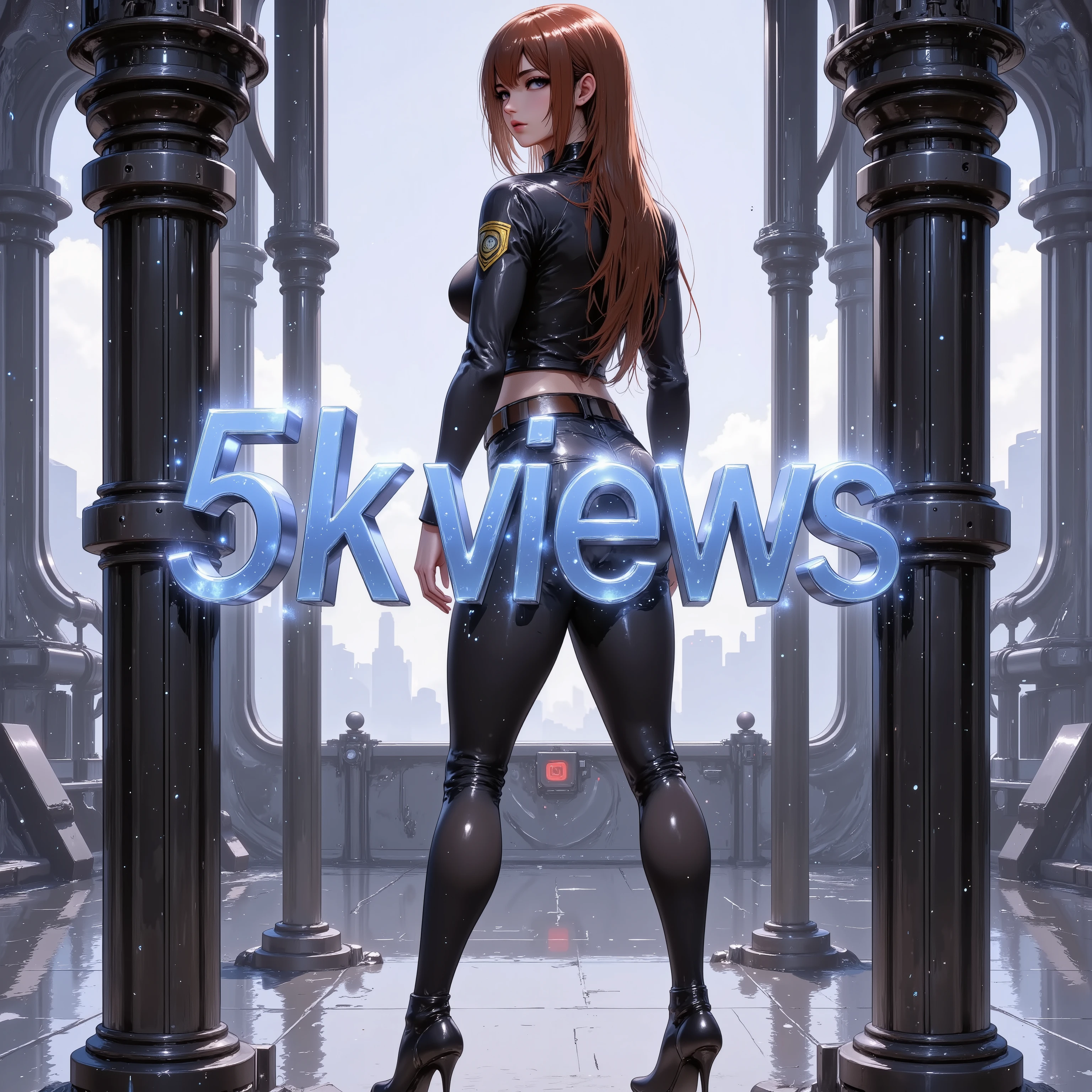 (((article, "Thank you for 5K Views ", Add text"Thank you 5K Views ", holographic big font))) ,Overlaying text on top of a character,(1girl,curvy,she is a space idol),Anatomically correct,background is the space