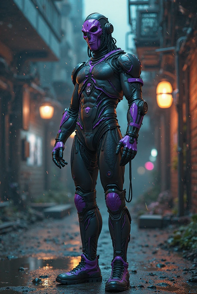 male, full body, (muscular, full nude, only Glowing cyberpunk future helmet, only kimono, erection huge penis,) realistic, night, realistic,