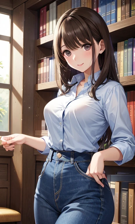 ((8 foot tall girlfriend)) perspective looking up from below, masterpiece, high definition, touching doorframe