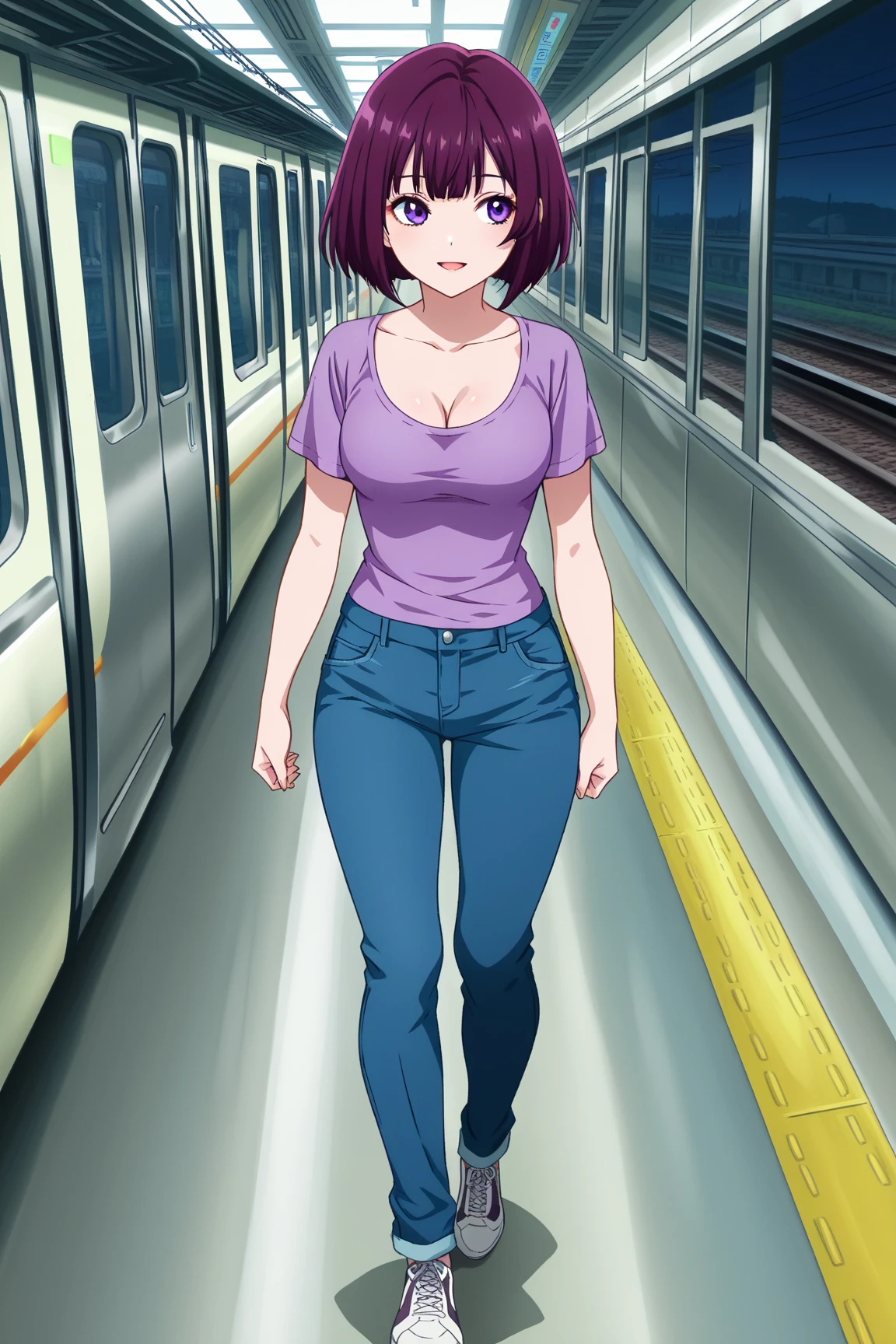 Anime screencap,digital art,bustling night station platformt - SeaArt AI
