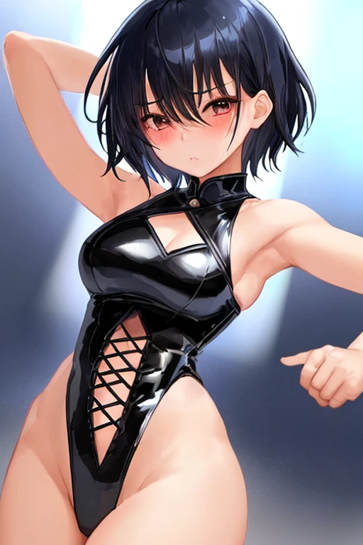 (((Pixel Perfect, Perfect in every detail))), alone, One girl, yoshiko tsushima, uranohoshi , latex, elbow gloves,latex five fingers,evil grin,View Viewer, Conceit, Dynamic pose,two hands,two legs,thighhigh boots,