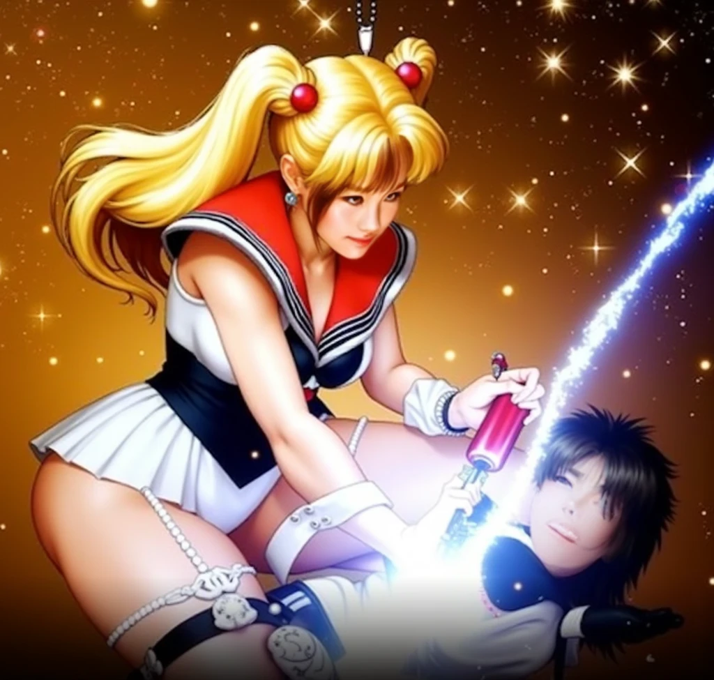 Tsukino Usagi(12 years old)NSFW head grab /Man ejaculating