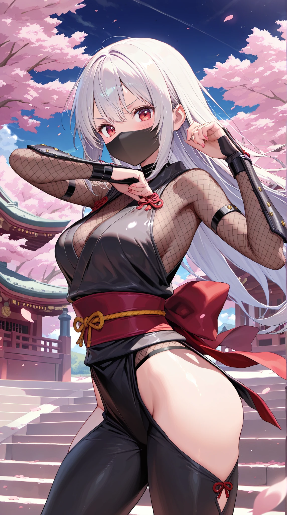 ninja with big breasts looking so low