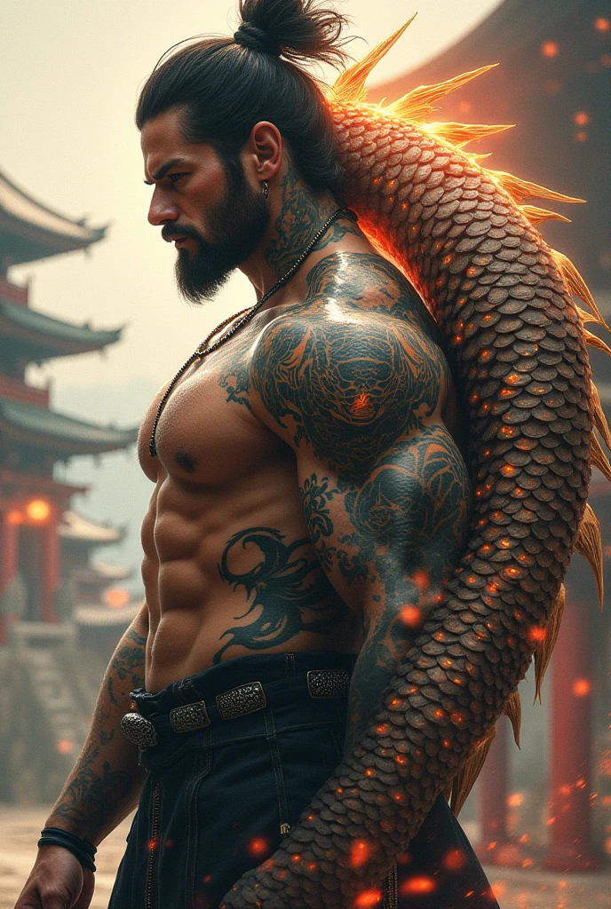 Sinister dragon tattoo on chest and shoulder 