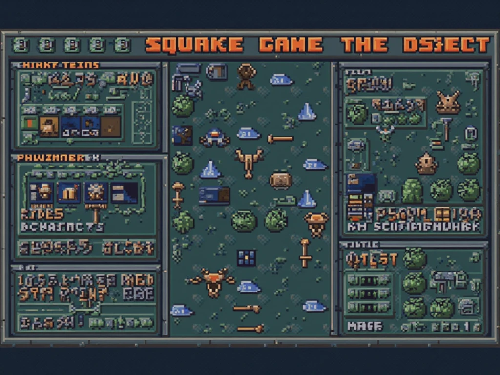 "Design a pixel art game menu inspired by the layout and structure of the game Squad, but in the blocky, low-resolution style of Minecraft. The menu should include elements like a squad list, role selection, and map overview, all with a simple and pixelated interface that fits the Minecraft aesthetic.