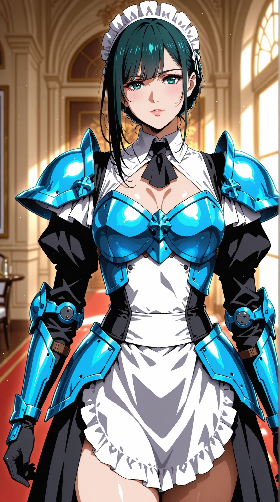 best/high quail, extreme details, high resolution, masterpiece, (man Android appearance), short hair spiky white silver color, bright blue skin, intense blue eyes, long white coat, (formal blouse inside the lab coat), ((light in the middle of the chest)), silver colored pants, (a light blue glow comes from the body), scientist lab background, ,8k