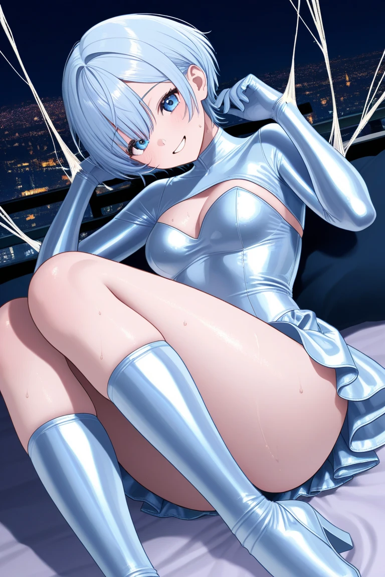 Swimsuit is shifted,The genitals are visible,The genitals are expanding,Anus is visible,You can see the depths of the hole