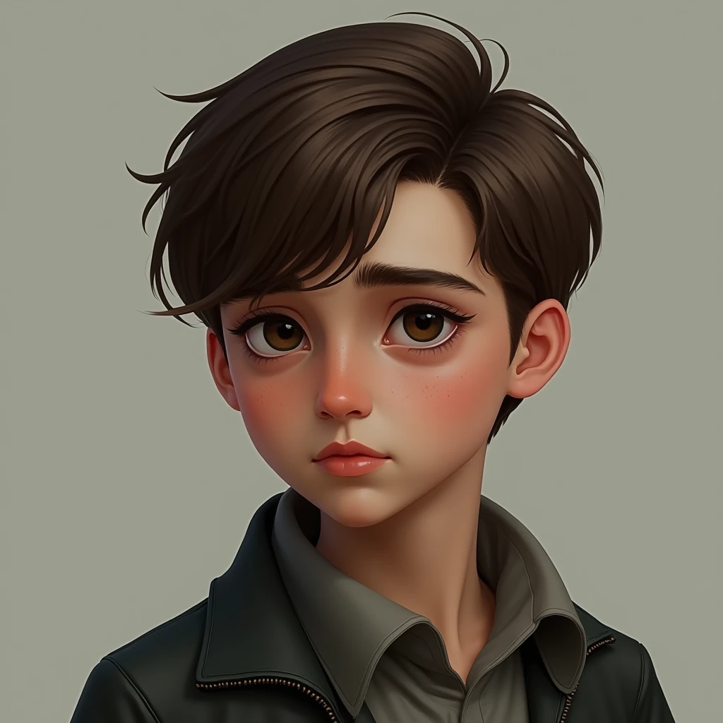 The square-faced 13-year-old boy in a school uniform, with a round head and a flat head, excellent picture quality, three-dimensionality, rich detail, the scene mainly surrounds him, the light natural light and the appropriate depth of field fully reflect the picture, there is no background