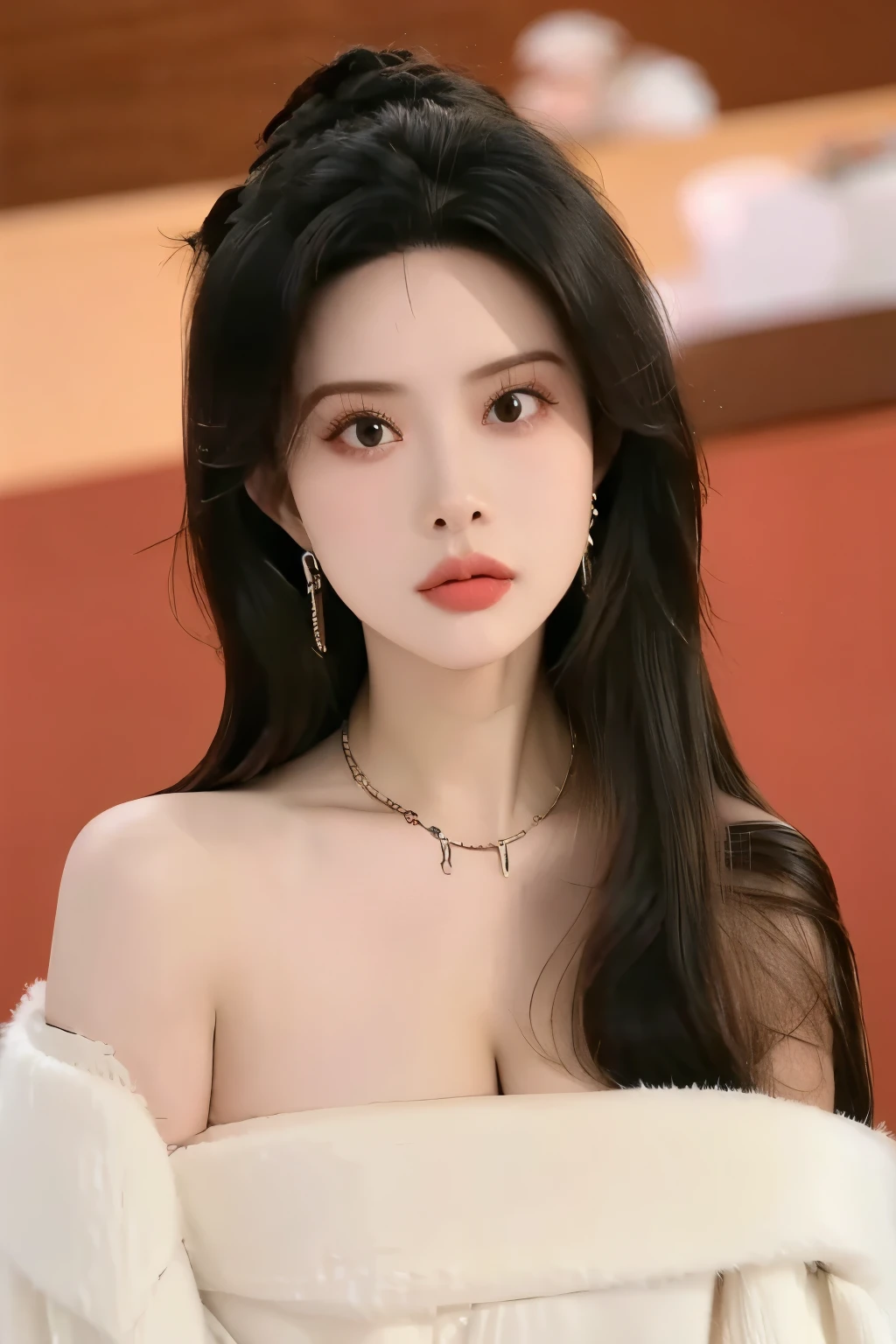 Beautiful woman with perfect figure,Layered Hairstyle,Skin Whitening, long black hair,sexy