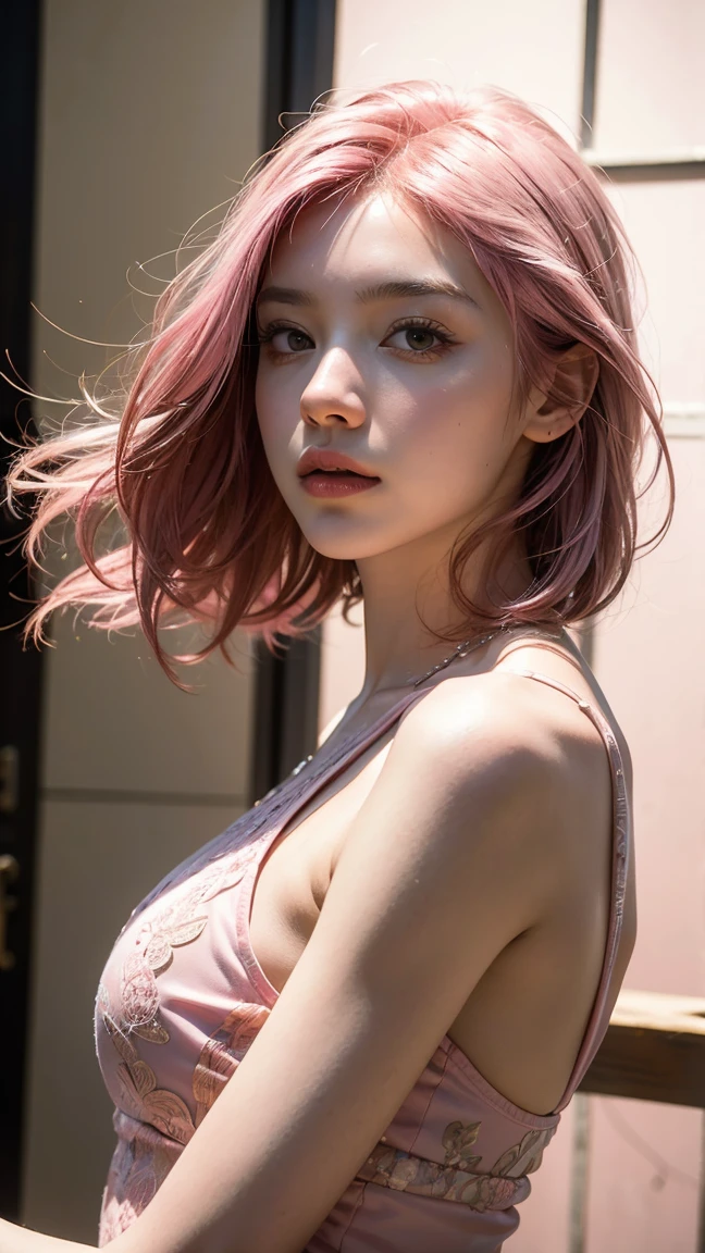 (Matte Pink、Particles of light),(style of paul rubens and rebecca guay:1.1)[Ana de Armas : Natalie Portman : 0.7],(masterpiece, portrait:1.2), ((Realisticity: 1.2)), ((Best resolution: 16K, Ultra HD,Bokeh)),CG, Octane render,(best qualtiy，offcial art，Beauty and aesthetics：1.2),UHD,DSLR,primitive,