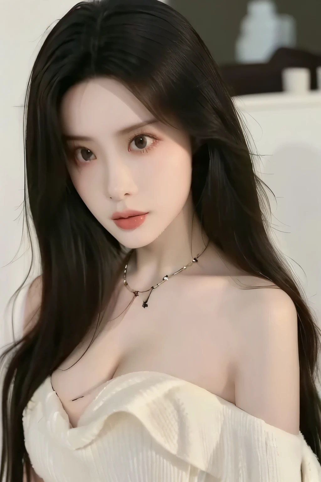 Beautiful woman with perfect figure,Layered Hairstyle,Skin Whitening, long black hair,Leaky back loading