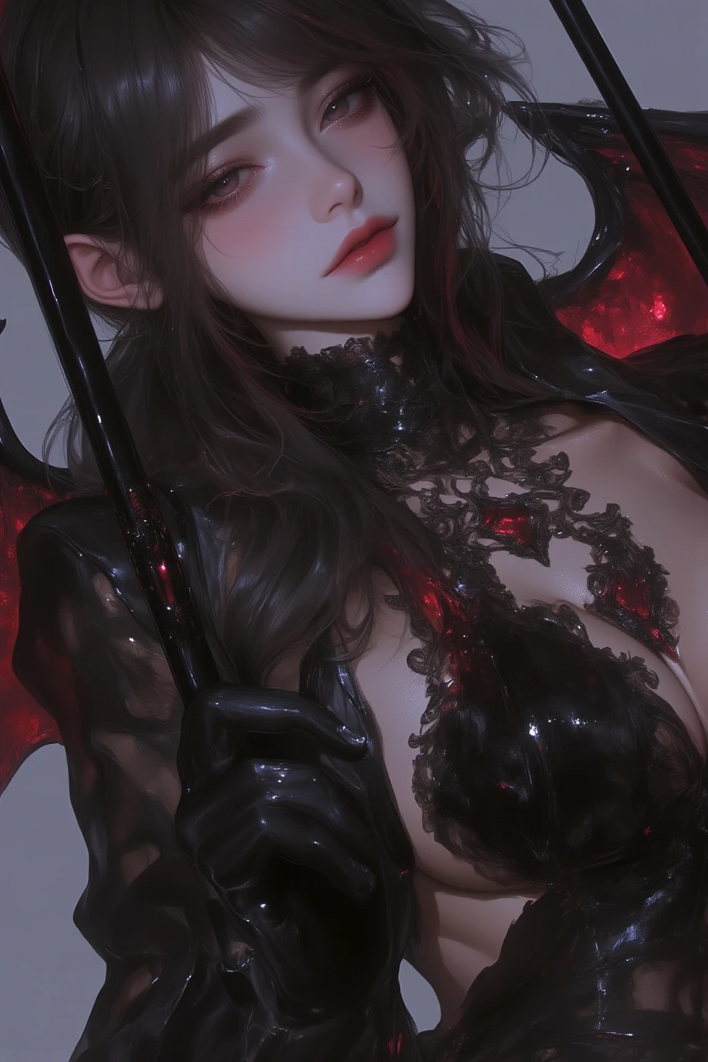 detailed CG unity 8k wallpaper:1.5,detailed photo: succubus Selren from Korean game Vindictus ,dual succubus horns,(bat wings on back),
best quality, 25 years old, beautiful gorgeous face),
lie fully on her back in bed, upper body naked,
undressedfantasy,erotic expression,
eyes rolled back,(cum on tongue),
one hand on her pussy, one hand covers her breast, spread her legs, full body view,