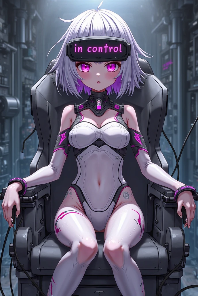 bbroboco, android, short hair, hair between eyes, gradient hair, mechanical arms, mechanical legs, cleavage, cropped jacket, short sleeves, gloves, camouflage jacket, midriff,,,,(masterpiece),(best quality),(ultra-detailed),(best illustration),(best shadow),(absurdres),(very aesthetic),(detailed background),,in narrow factory,dim lighting,under lighting,,,sitting on machine chair,,in heat,horny,heavy breath,,head-mounted display,,,BrnWshM,sex machine, vaginal object insertion, bondage, stationary restraints, mind control, pussy juice,, bdsm,saliva, blush,lactation, forced orgasm, sex toy,pussy juice,barcode tattoo, cable, glowing, electricity, trembling, milking machine, heavy breathing,many tube,arms behind back,peeing,smile,legs up,cable in ears,cable on nipples,(spread legs,from below:1.5),