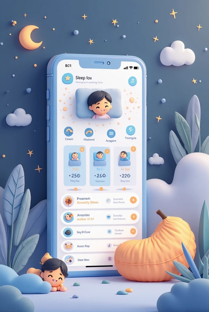 An image of a virtual application that provides recommendations and data about sleep on cell phones and computers