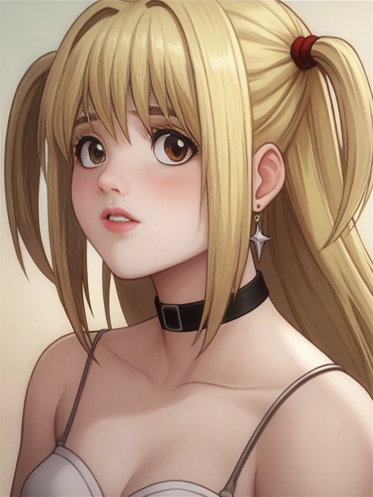 photorealistic, octane render, best quality, sharp focus, 8k, 4k, Masterpiece, realistic skin texture, extremely detailed, intricate, hyper detailed, illustration, soft lighting, high resolution, sharp detail, lucyheartfilia, brown eyes, blonde hair, long hair, one side up, large breasts, (goth), (gothic makeup), silk clothing, (black eyeliner, black lipstick)