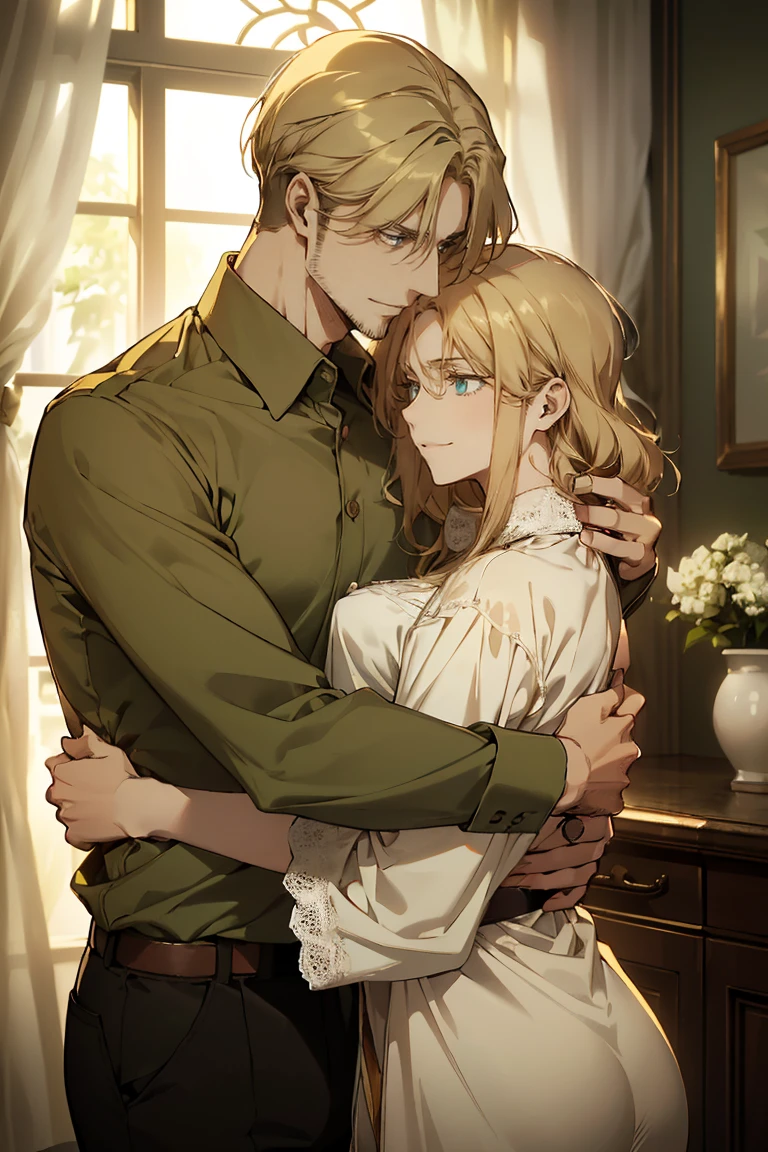 tmasterpiece,best qualityer,(There are only two people:1.3),Absolutely beautiful,A mature woman and one (Very little:1.2) Boy, Mother and son hug,hugs,huge tit, ecchi anime style,