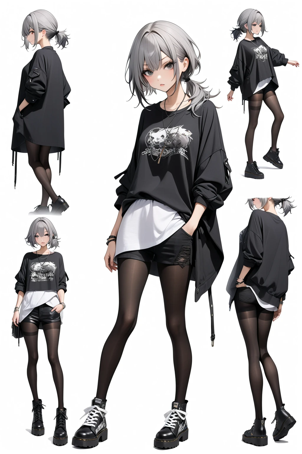 multiple views, pencil sketch, (sketch:1.25), (little girl,small breasts,), ((no shoes)), shy, best quality, graphite \\(medium\\), ske, gradient, rainbow, note, Line draft, highres, absurdres, (ultra-detailed:1.1), (illustration:1.1), (infographic:1.2), pajamas, (all clothes configuration:1.15), (solo), perfectly drawn hands, standing, cohesive background, paper, action, (character design:1.1), beltbra, corin, 1girl,