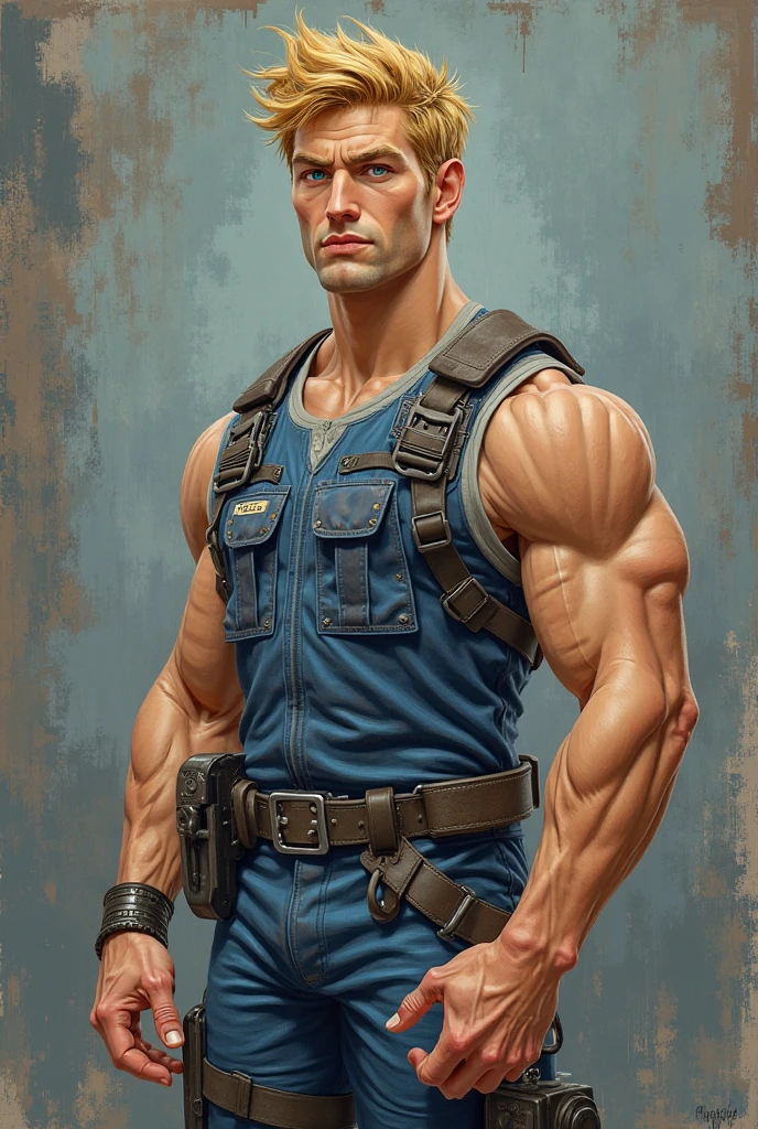 A beautiful muscular 30 years-old naked man with colorful striped hair, neatly messy, tall, oily skin, widely open mouth, lost eyes, each muscle well defined, bodybuilder body, visible muscle fibers, resembles to lying on back on an operating table, a  hose inserted in the middle of his abdomen, a flat cable inserted on his genital zone by a computer plug,