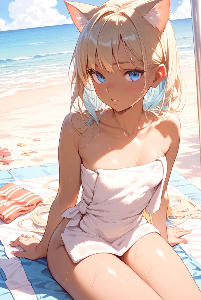 1 girl, , flat chest, ((Best Quality)), wearing white camisole, Wet, puffy areolas, puffy nipples, see through dress, Sea, Nipple through,sideboob, panties aside, Crawl on all fours, {{{vulgarity}}}, bare nipples