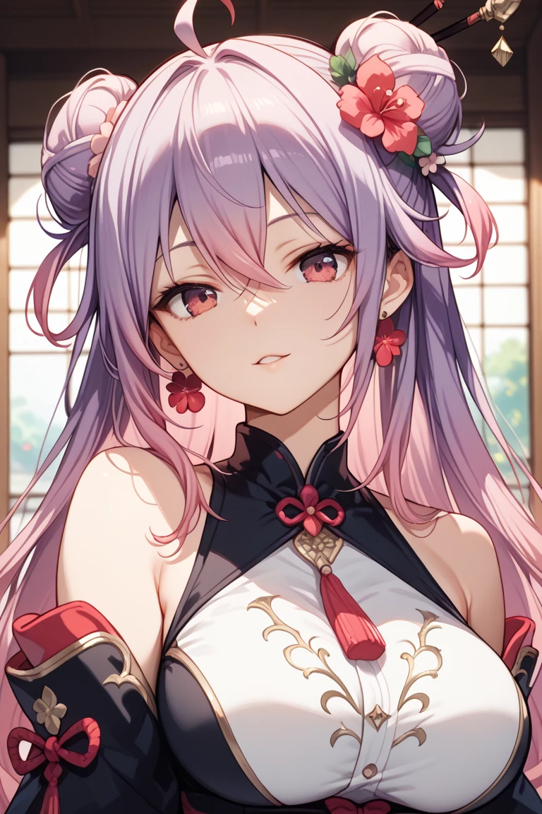 Wicked Smile、((Grin)) Hearts in the eyes Sweating profusely Embarrassed Lolita Sticking out tongue Oiran kimono Chest Shoulder Bare Purple Hair Straight Hair Small breasts