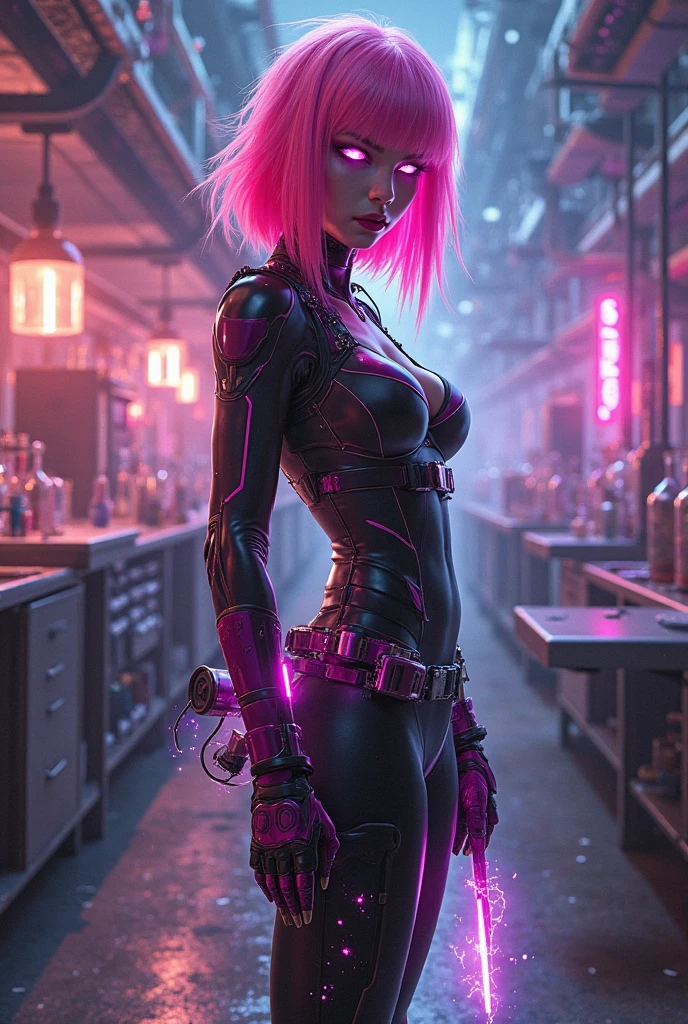 (((of the highest quality: 1.4))),(unparalleled masterpiece ever), (Ultra high definition),(Ultra-realistic 8K CG, camera view from behind), offcial art、 (((adult nude body, accentuated super huge enormously gigantic , cleavage showing, leather corset lace panties and thigh high boots with lots of straps buckles and zippers))), (((1girl in))), ((( Bob Shorthair ))), Punk girl with a perfect body,Beautiful and well-groomed face,Fancy makeup, (Image from head to thigh),((neon green Bob Shorthair )), Simon Bisley's urban savage style luxurious bedroom,Detailed background of luxurious bedroom,Clean abs, Complex graphics, dark pink with white stars and gray and white stripeany poisonous tattoos )), piercings. cyberpunk girl seductive pose leds ass light and shadow, ultra-realistic, 16K. 3D style, , Octane render, ray tracing, depth of field, super detail
sitting on a chair in a cyberpunk room in a very sexy futuristic outfit with outstretched legs