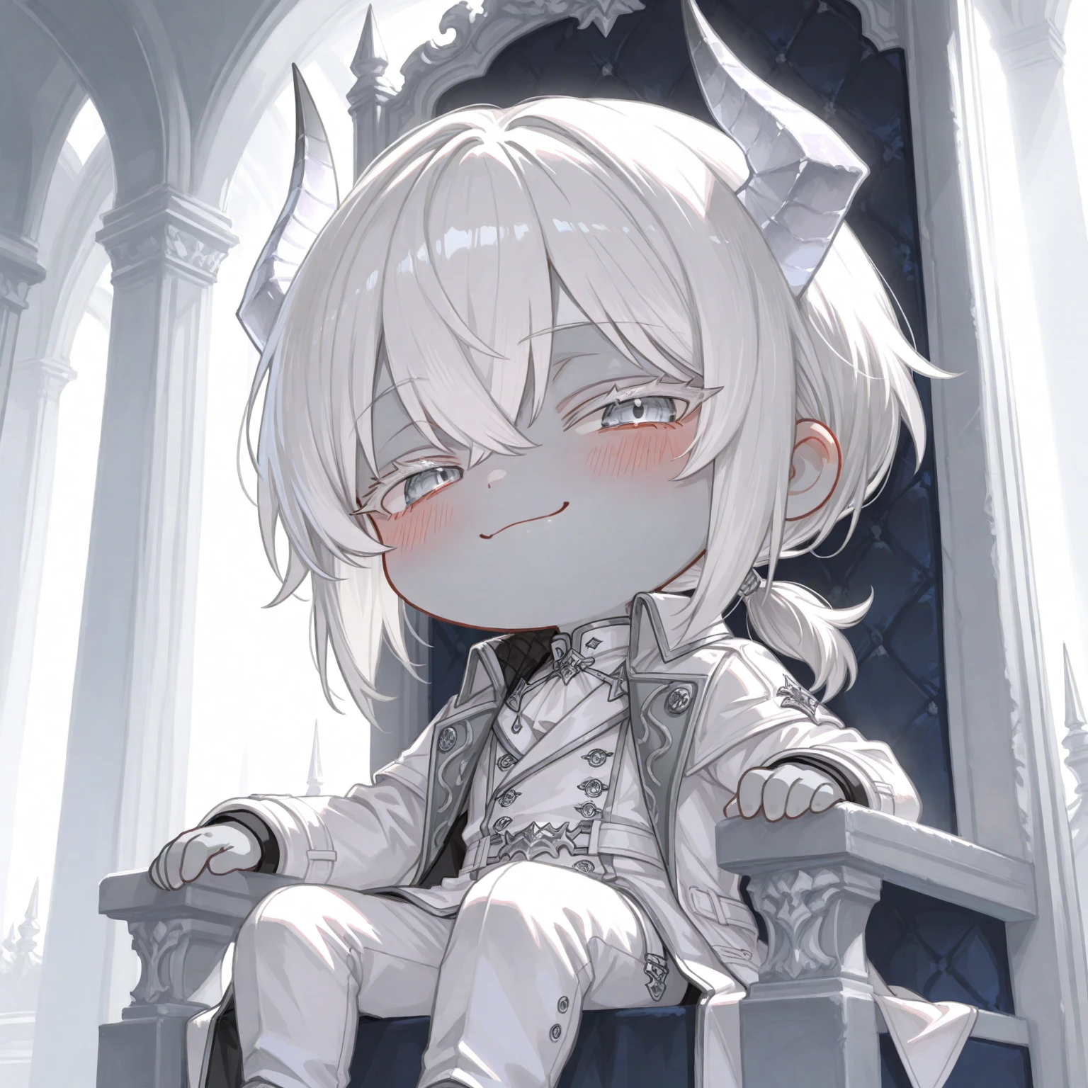 tenet,(personagem de アニメ masculino:1.3),standing alone, 1 men,eyes browns, very short white hair, (white cloak with silver details:1.1), high detail digital illustration, (light background:1.1), estilo アニメ, strong facial features, contrasting colours,アニメ,1 men,ssmile,cloused mouth