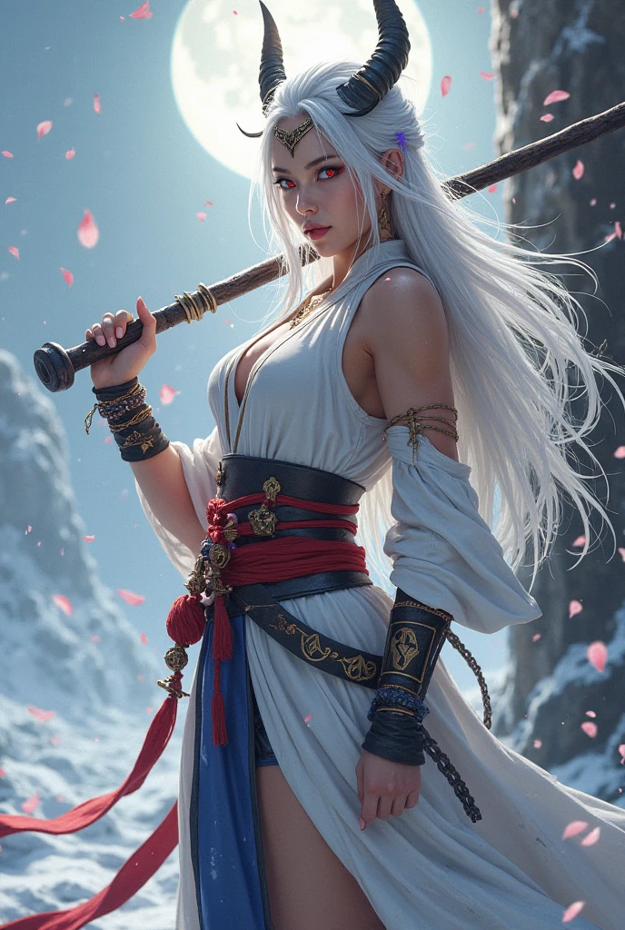 a close up of a woman with white hair and a white mask, beautiful character painting, guweiz, artwork in the style of guweiz, white haired deity, by Yang J, epic exquisite character art, stunning character art, by Fan Qi, by Wuzhun Shifan, guweiz on pixiv artstation, sideboob, sexy, hot, whore, slut, hoe, full body, seductive, seductive smile, small smile, shy, blushing, skimpy clothing, white loincloth, white loincloth, golden jewelry, folder tiara, necklace, golden, kunoichi dress, sleeveless, white kunoichi dress, ribbons, red ribbons, katana, sword, katana sheath, long katana, samurai girl,