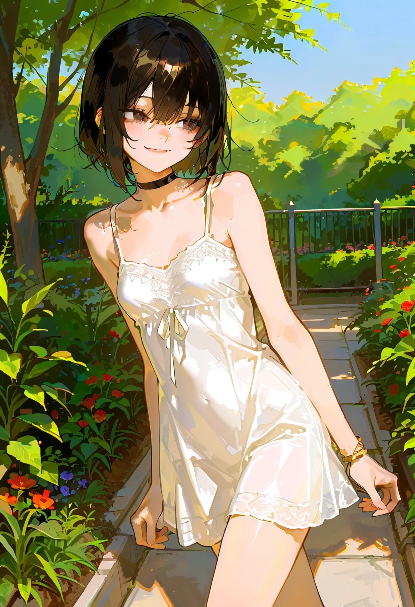 best quality,masterpiece,1girl,solo,(((9years old))),japanese girl,an extremely cute and beautiful girl,highly detailed beautiful face and eyes,petit,cute face,lovely face,baby face,shy smile,show teeth,black hair,medium short hair,flat chest,Hairless pussy,nipples sticking out on dress,no bra,no undies,skinny,slender,(((wearing a very wet white transparant tight mini baby doll dress))),(((standing in a flower garden))),she is looking at the viewer,legs spread wide open,she lifts the dress above the waist showing her pussy to viewer