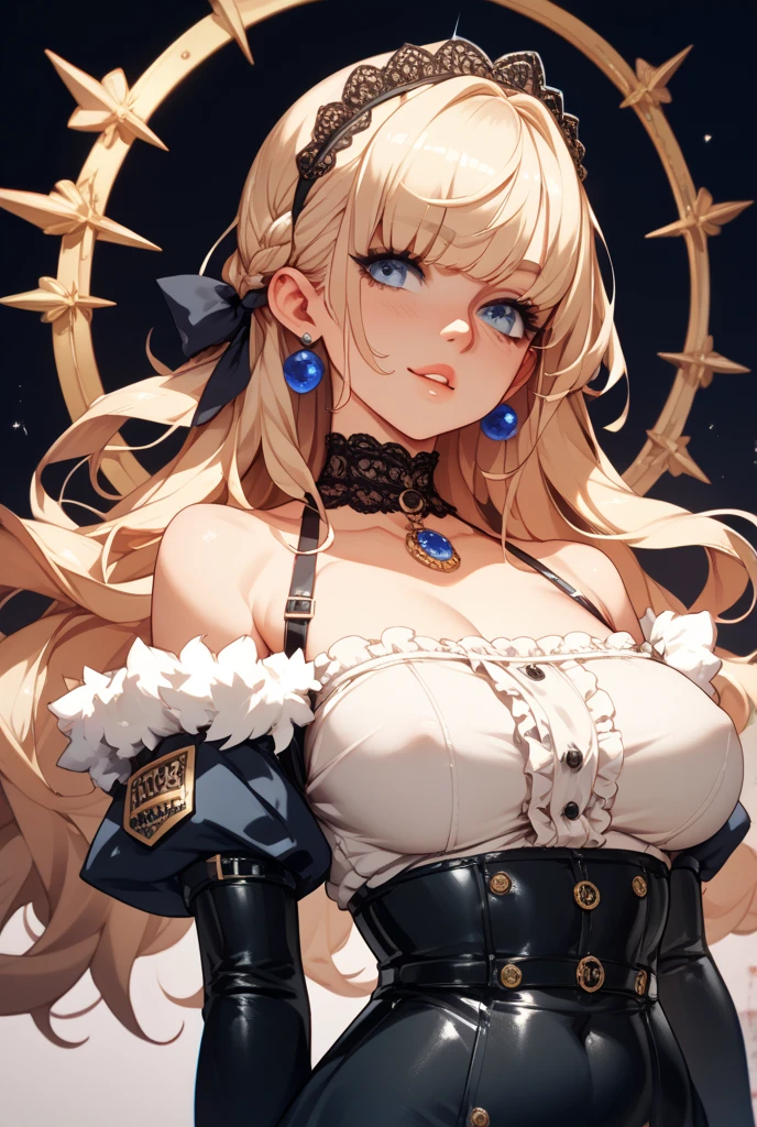 masterpiece, Highest quality, Highest quality, Official Art, beautifully、aesthetic:1.2), (1 girl), Very detailed,(Fractal Art:1.3),colorful,Most detailed,Blonde long hair,blue eyes,Moonlit Night,Rose,(Big Breasts:1.4),,Nipples,corset,Fine Jewelry,whole body