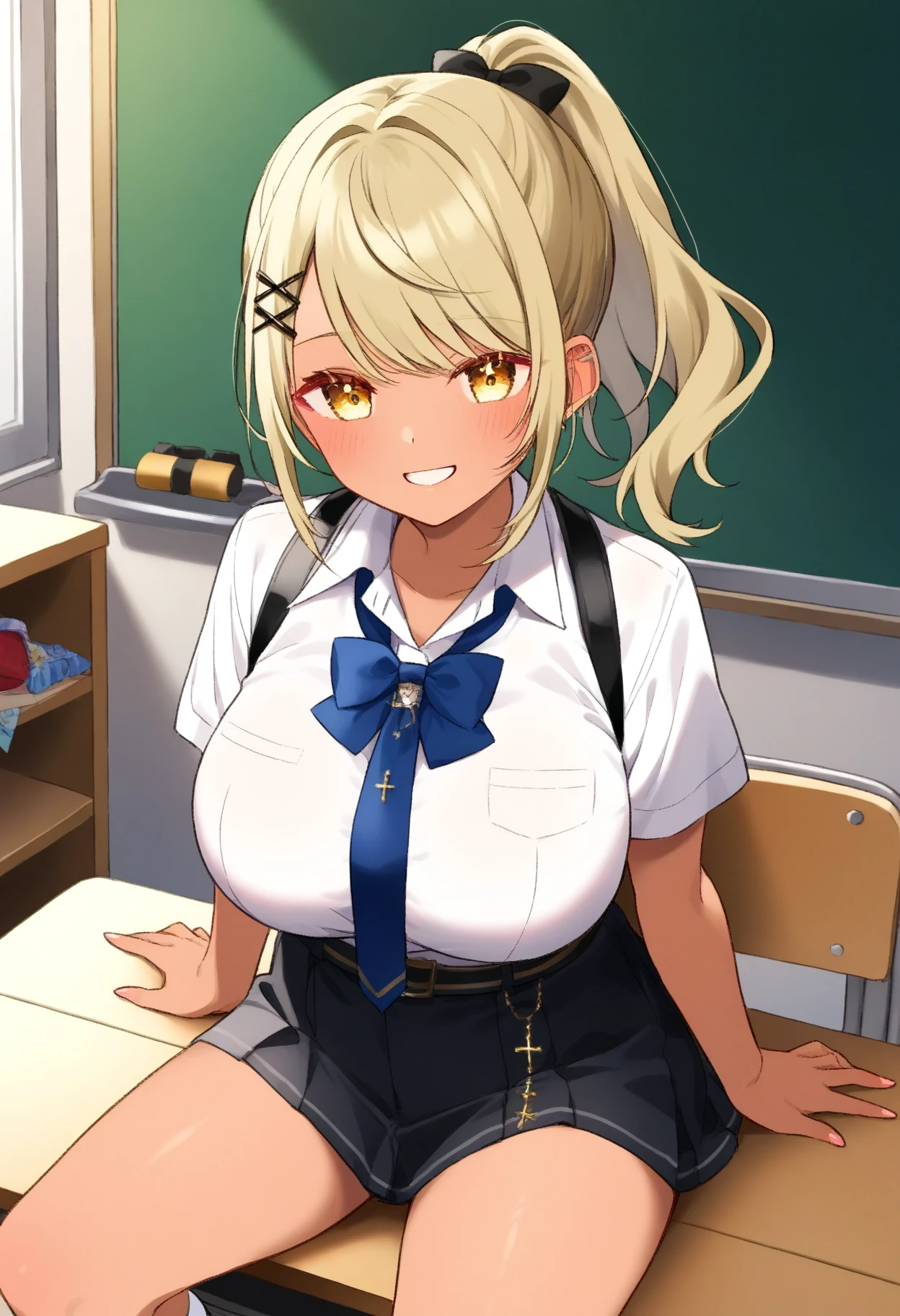 1girl,solo,blonde hair, twin tails, pink eyes, detailed eyes,huge breasts,( sagging breasts:1.8),large areola,nipples,school,indoor ,uniform ,pussy,microskirt ,groin