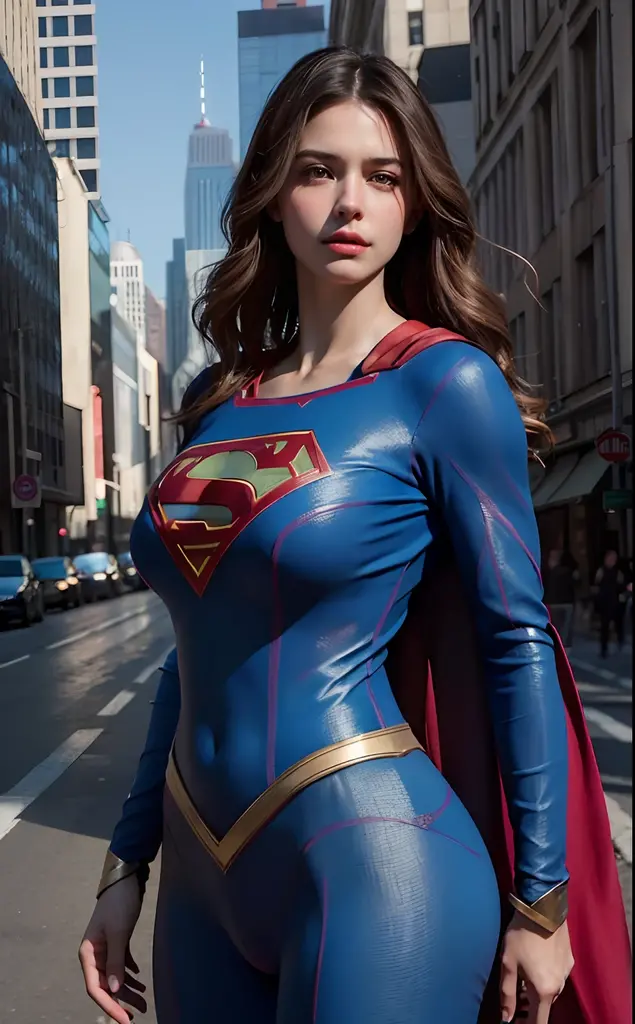 half-length,1girl,(Perfect figure,be tall and slim),solo,standing,(outdoor:1),sky,Focus on the face,Beautiful face,Detailed delicate young face,supergirl, (Super girl suit:1.5),Jumpsuit,(huge breasts,Big tits,Big breasts:1.3),thigh gap,camel toe, thigh gap,
realistic style,vivid picture,masterpiece, (best quality:1.2),ultra-detailed,realistic,High definition,High quality,Cinematic Light,Ray tracing,ultra high res,UHD,(photorealistic:1.5),intricate details,detailed texture,finely detailed,High quality shadow