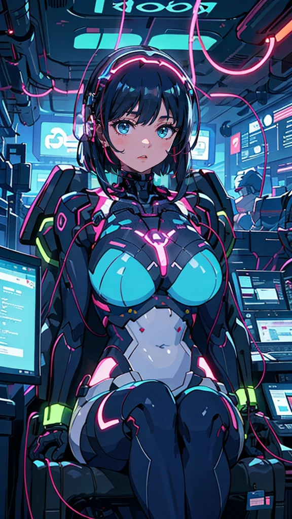 um close up de uma mulher com uma roupa futurista com fones de ouvido, oppai cyberpunk, cyberpunk anime mech, biomechanical oppai, meninaime cyberpunk feminino, arte digital do anime cyberpunk, garota anime cyberpunk, arte cyberpunk anime, cyber suit, menina em meber armor, cyberpunk digital - arte de anime, menina ciborgue bocybernetic suit, arte de anime cyberpunk