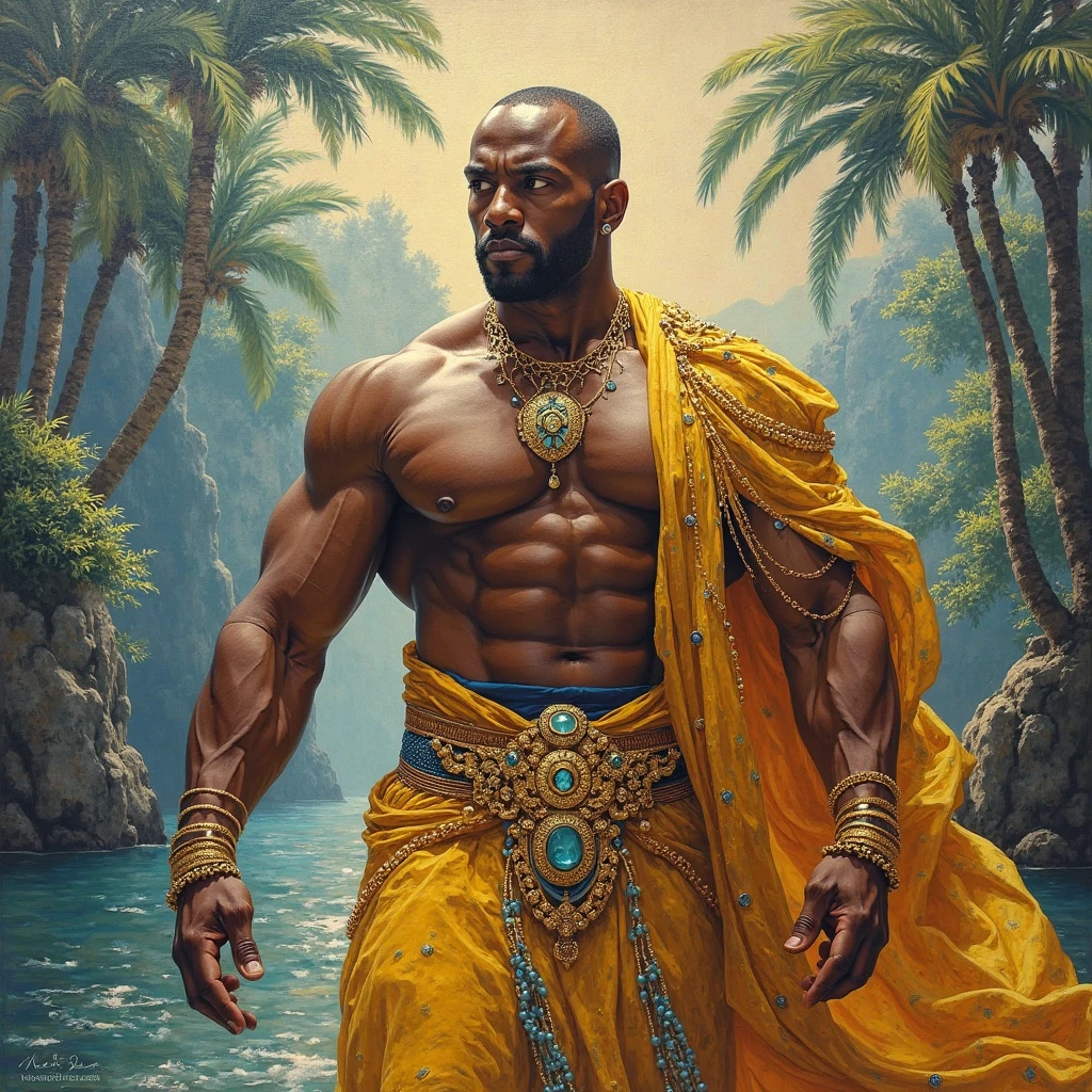 There is only one handsome Asian actor in the photo,35 years old,High target, Fitness,short hair, O-Shaped Beard,Perfect body, Dark skin color,Radiant Skin,Smooth skin,Shiny, shiny skin,Smooth pectoral muscles,No chest hair,No body hair,Muscle bulge, muscular, Very large pectoral muscles,Very sexy abdominal muscles,Very well-developed leg muscles,Huge concave and convex area,Brightens oily skin,Wearing a shiny gold leather thong,Handsome face,Normal human toes,Correct and accurate male body proportions,,Enchanting dream scene of standing in a fantasy forest, Glowing mushrooms and hidden fairy canyons, Create a mysterious and charming feeling
